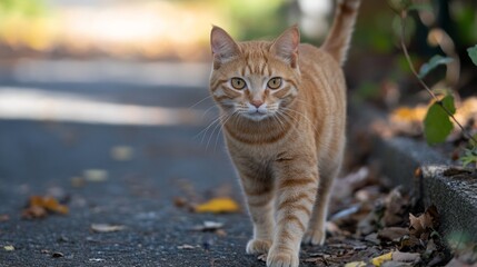 Obraz premium Ginger Cat Strolling on a City Path