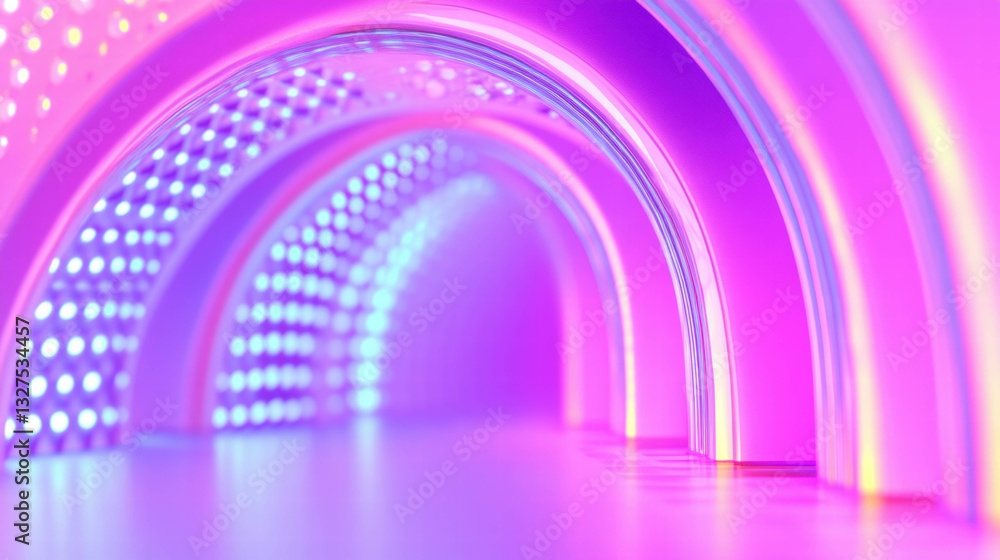 Poster futuristic abstract background with intersecting neon arches for modern design