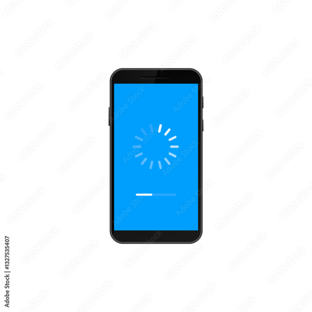 Poster a smartphone shows a blue screen with a loading icon and a progress bar indicating ongoing activity.