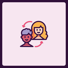 Stylized icon illustrating personal connection, transfer or transformation idea