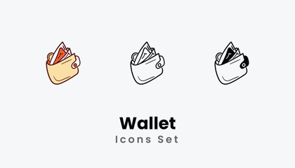 Wallet hand draw doodle Icons thin line and glyph vector icon stock illustration