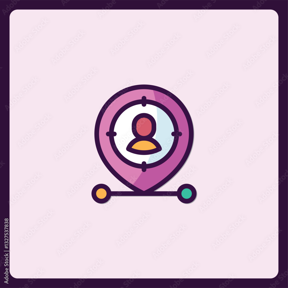 Poster targeted user location icon with head outline and vibrant color palette