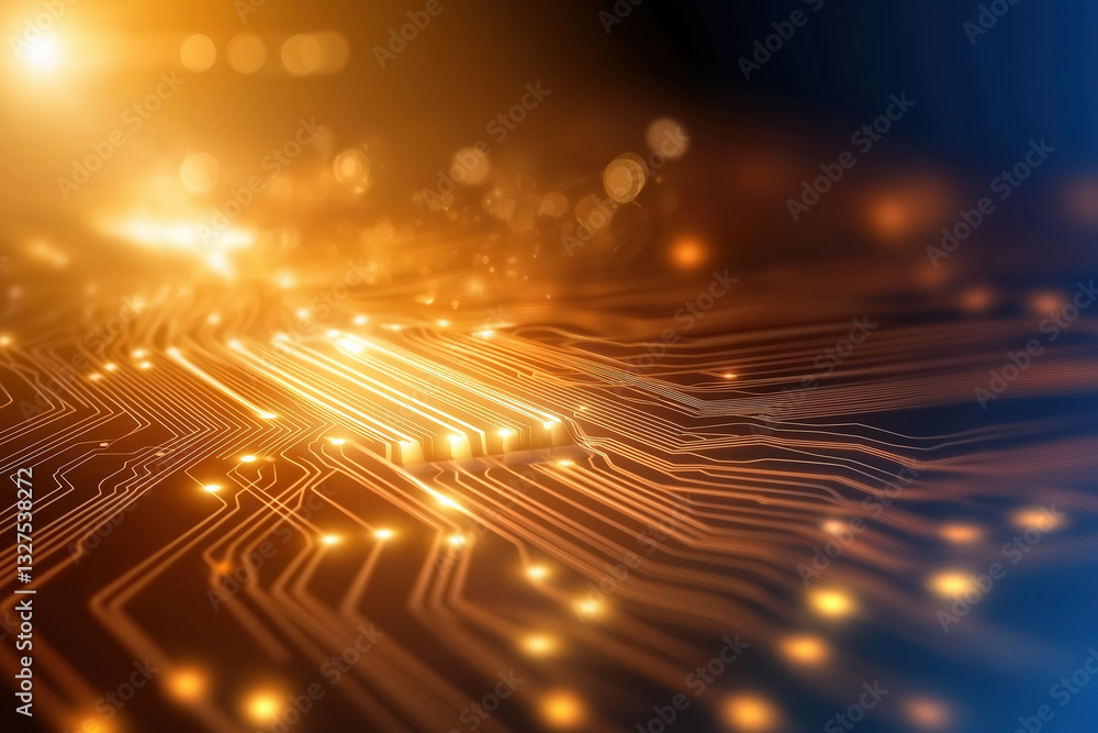 Aufkleber illuminated electronic circuit board with glowing lines in abstract design