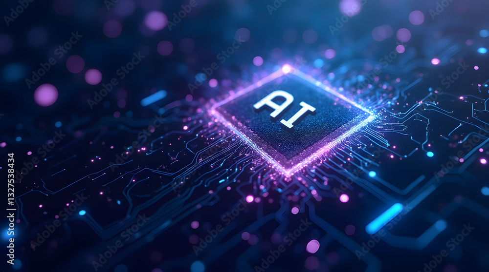 Aufkleber futuristic ai technology - glowing artificial intelligence chip on digital circuit board