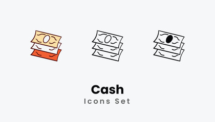 Cash hand draw doodle Icons thin line and glyph vector icon stock illustration