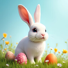 Fototapeta premium Meadow Dreams: The Curious Bunny’s Easter Adventure