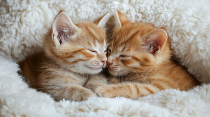 Fototapeta premium Cozy Snuggle: Two Adorable Kittens Sleeping Together