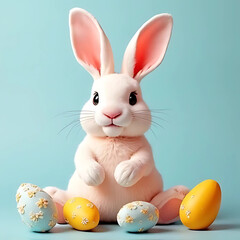 Fototapeta premium Playful Whispers: A Curious Bunny Amongst Colorful Easter Treasures