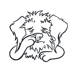 Emotion tears upset dog animal, line coloring page vector