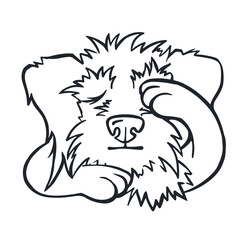 dog closes eyes, hides, line coloring page vector