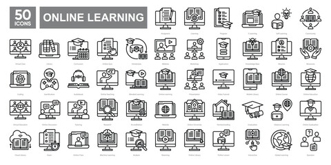 Online Learning icon set . Simple line icons collection. Vector illustration