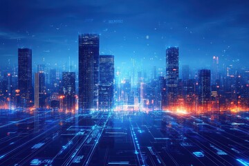 Obraz premium Futuristic digital cityscape showcasing technology and advanced communication