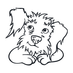 dog raised ear listens, line coloring page vector