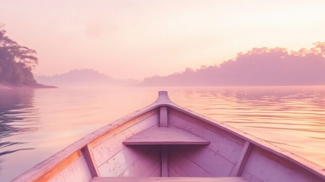 Serene Paddleboat Gliding Across Calm Lake at Sunrise