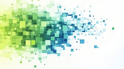 Artistic blend of green and blue squares flowing seamlessly towards a lighter backdrop creating a dynamic visual experience filled with energy