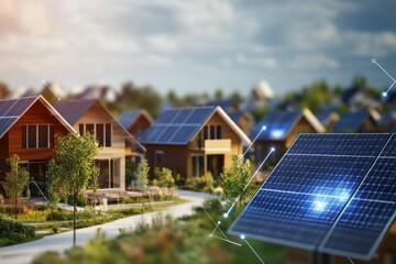 Modern Residential Neighborhood with Solar Panels and Sustainable Energy Solutions
