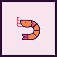 Minimalistic shrimp illustration with bold outlines on a light background