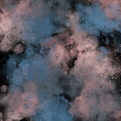 Abstract textured background with watercolor effect and splashed drops on black. Dynamic, deep and rich background. Tracing