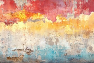 Obraz premium 美しい色彩のアート作品が特徴のテクスチャーのある壁面