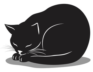Sleeping Black Cat Silhouette Simple Vector Illustration