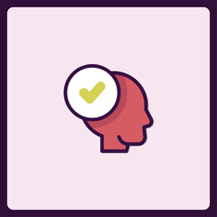 Approval thinking with human head profile and checkmark symbol concept