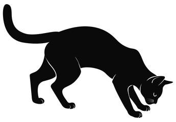 Black Cat Hunting Silhouette Vector Illustration Isolated