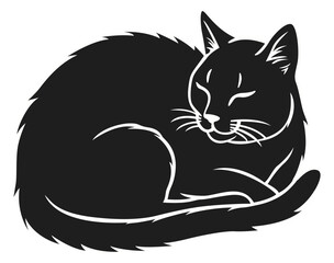 Sleeping Black Cat Vector Illustration Isolated White