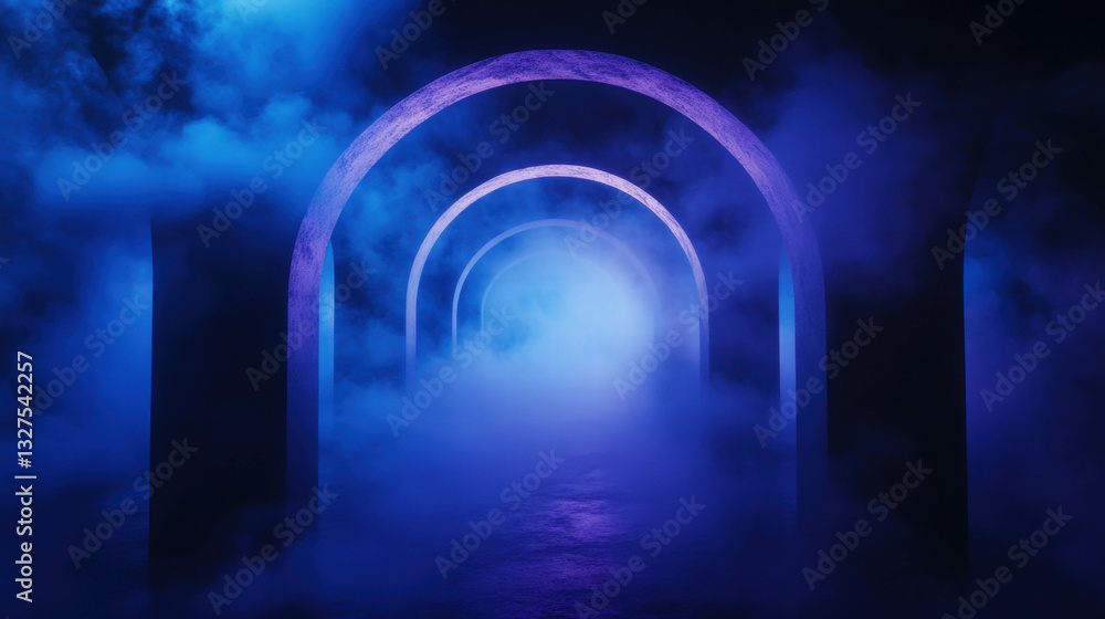 Poster mystical abstract background with swirling arches and ambient light in moody ambiance
