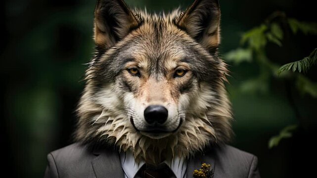 Portrait of a wolf dressed in a formal business suit	
