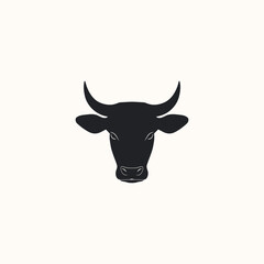 Bold Bull Head Silhouette Vector: Minimalist Black Design with Prominent Horns and Ears