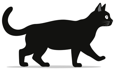 Black Cat Walking White Isolated Background Illustration