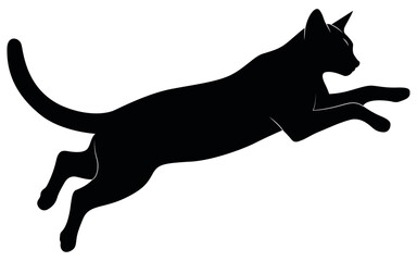 Black Cat Leaping White Isolated Background Illustration