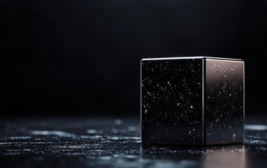 Geometric deconstructed cube with reflective metal and dark glass panels, creating a sophisticated and futuristic design