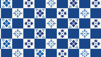Elegant blue and white  tile background with floral and geometric elements. Inspired by traditional ceramic tiles, perfect for backgrounds, wallpapers, textiles, and decorative designs.