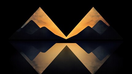 Mystical landscape with upside-down mountains hovering over a peaceful lake, illuminated by the golden glow of dawn, atmospheric digital art