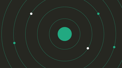 Abstract geometric background featuring concentric circles and dots in green hues. Minimalist futuristic design, ideal for technology themes, modern decor, or digital wallpapers. Vector  background.