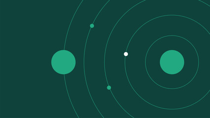 Abstract digital illustration of a stylized solar system with planetary orbits on a dark green background. Futuristic design suitable for science, astronomy, space exploration, and technology themes.