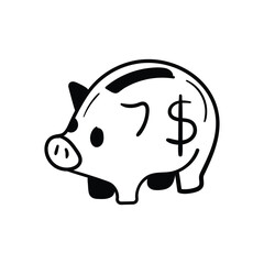 Piggy Bank hand draw doodle  Vector icon