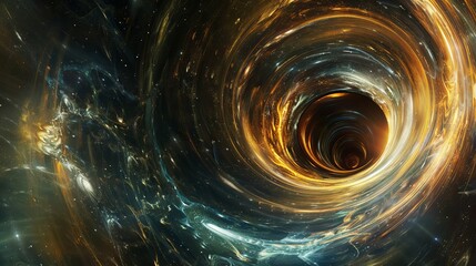 Obraz premium A mesmerizing cosmic black hole with swirling golden and blue tones, radiating an aura of mystery and depth.