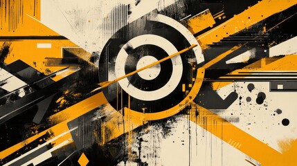 Abstract art design with bold lines, geometric shapes, and vibrant colors.