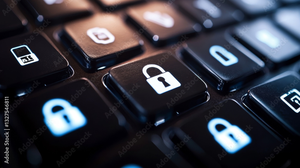 Poster technology web security card, personal cyber data protection spam filter website template internet p