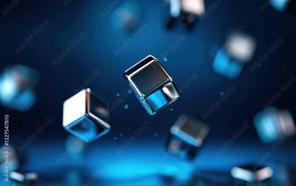 Poster luxury abstract geometric design, a disassembled cube with metallic and matte elements, creating dep