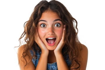 Girl expressing excitement with hands on her face