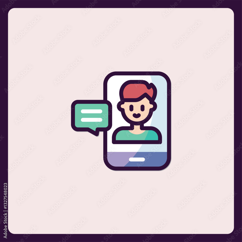 Poster modern communication application icon depicting video call with message bubble