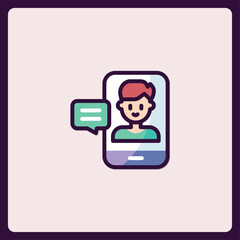 Modern communication application icon depicting video call with message bubble