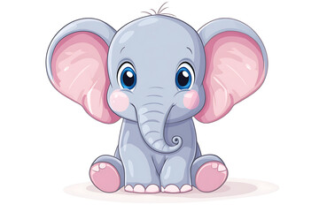 Naklejka premium Adorable baby elephant illustration, cute cartoon animal, big ears, sitting.