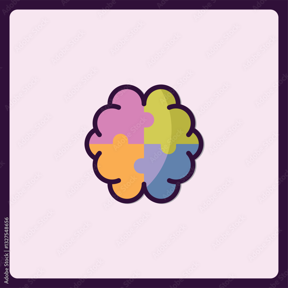 Poster brain puzzle symbol, representation of logical connection and integration