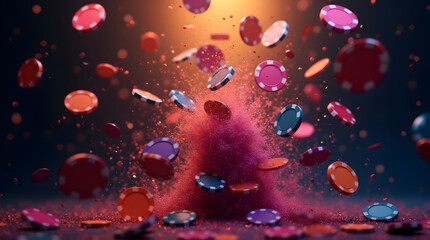 Colorful Exploding Poker Chips Pink Dust Casino Game Night