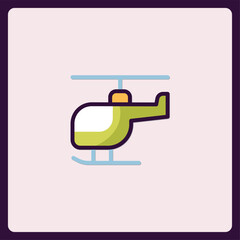 Stylized helicopter icon with bold outlines on soft pastel background