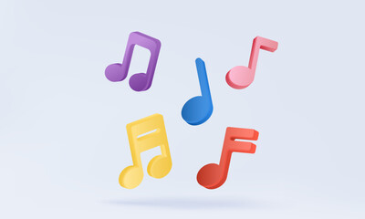 Music notes song colorful key melody sound icon symbol musical on pastel background. Creative voice entertainment voice banner. 3D vector illustration. Minimal cartoon style elements design